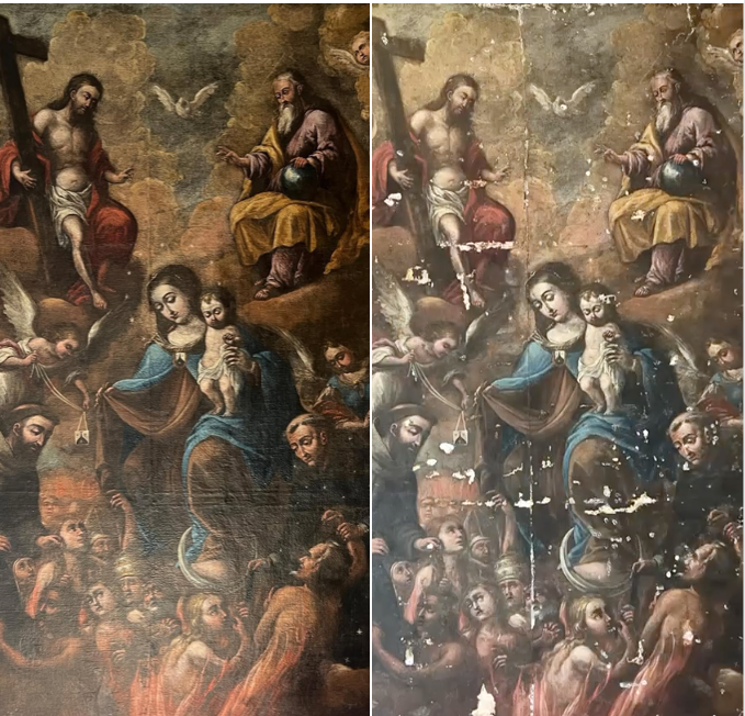 «Restaurado el lienzo de las Ánimas de la parroquia de Ntra. Sra. de la Concepción de Puebla de la Calzada»