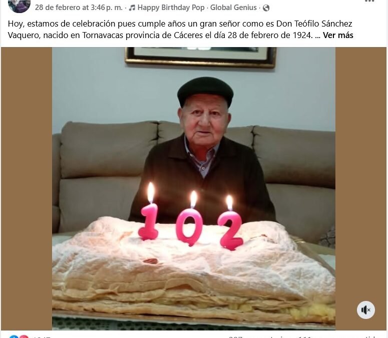 102 cumpleaños de Teófilo Sánchez Vaquero