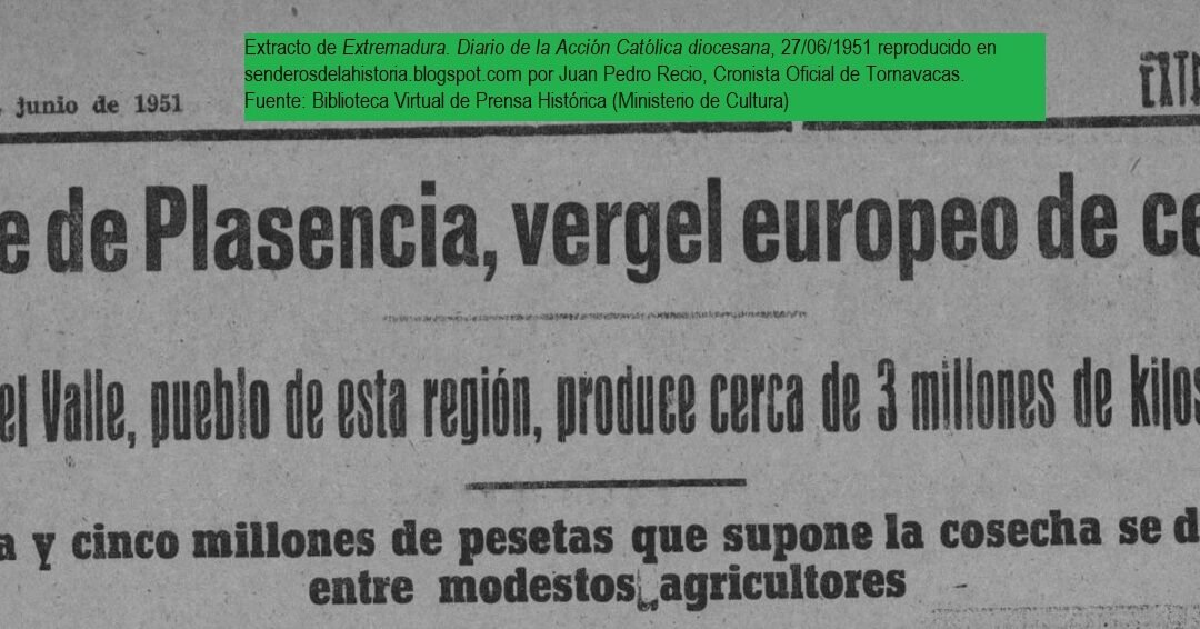 HISTORIAS DE LA CEREZA EN EL JERTE (IV): LA DESTACADA PRODUCCIÓN DE CEREZA EN CABEZUELA DEL VALLE. AÑO DE 1951 .